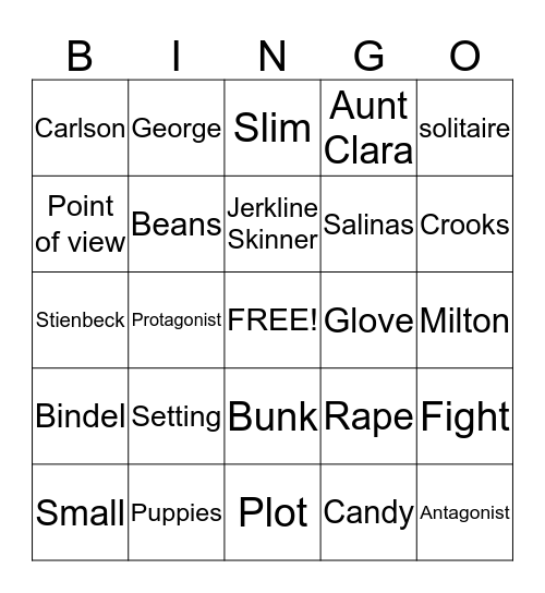 Of Mice and Men Bingo Card
