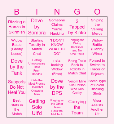 Gabby Widow Bingo Card