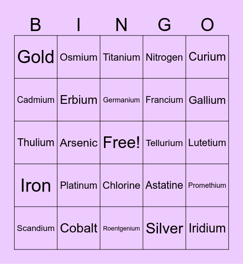 ELEMENTAL BINGO BONANZA Bingo Card