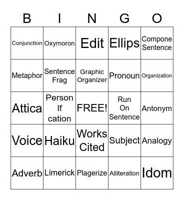 Language  Bingo Card