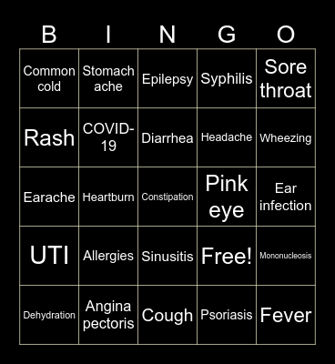 Common Illnesses Bingo Card