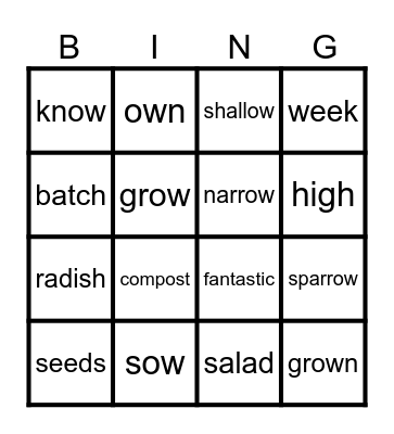 Grow your own radishes Bingo Card
