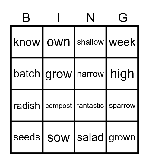 Grow your own radishes Bingo Card