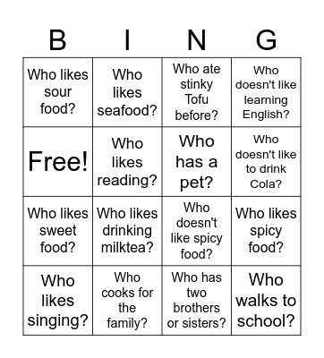 Food and Drink Bingo Card