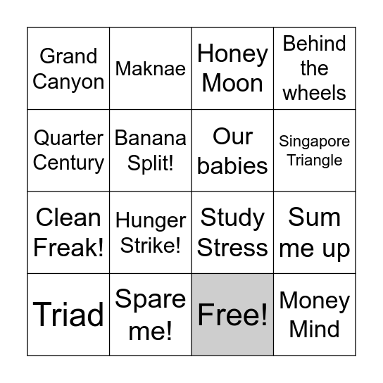 CBD Year-end Event Bingo Card