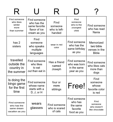 Get to Know Each Other Bingo Card