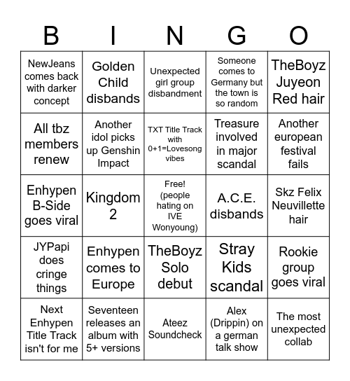 K-Pop 2024 Bingo Card