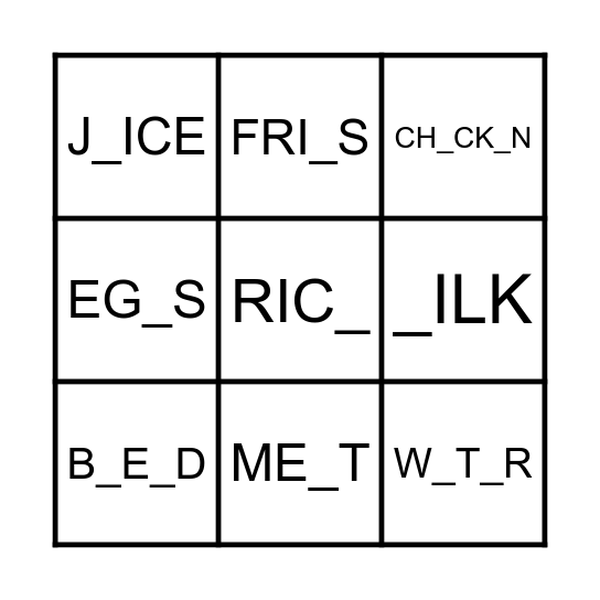 Food&Drinks Bingo Card