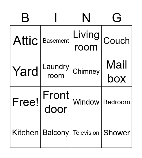 Parts of the house Bingo Card