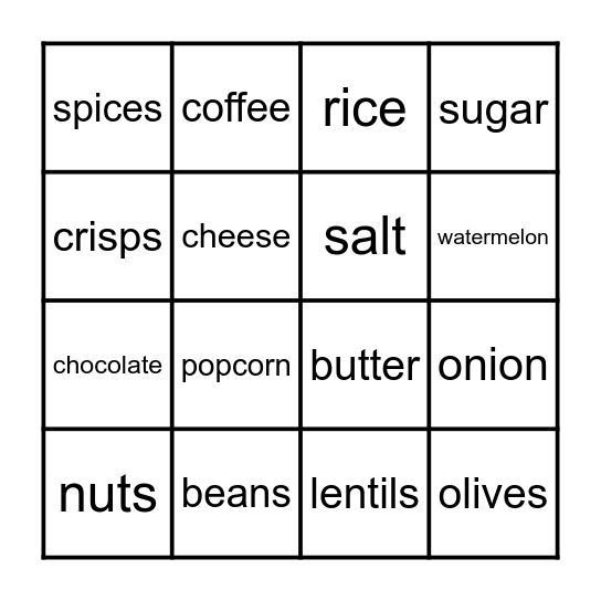 FOOD VOCABULARY BINGO Card