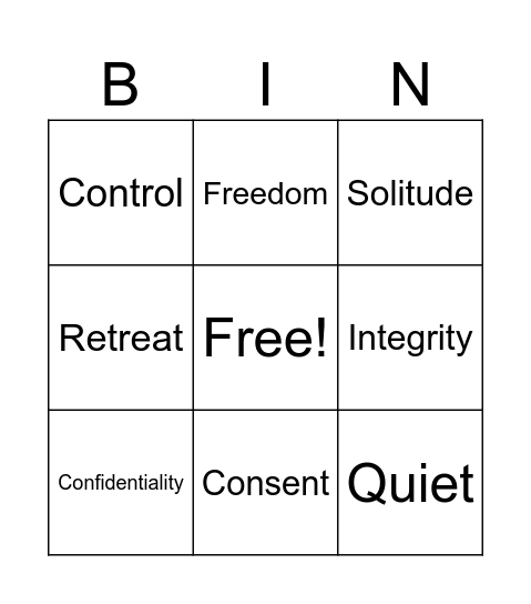 Privacy Bingo Card