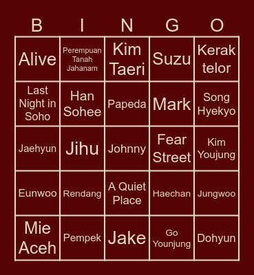 Punya Cohi Bingo Card