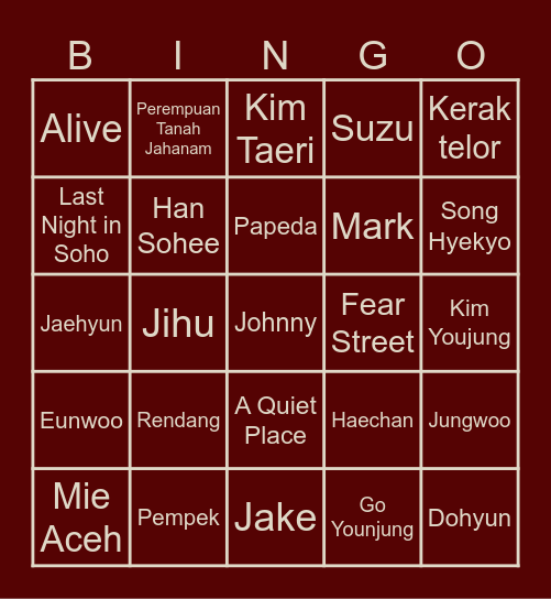 Punya Cohi Bingo Card