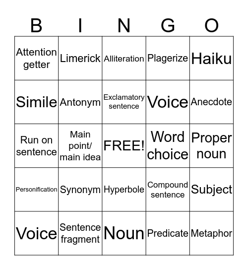 BINGO Card