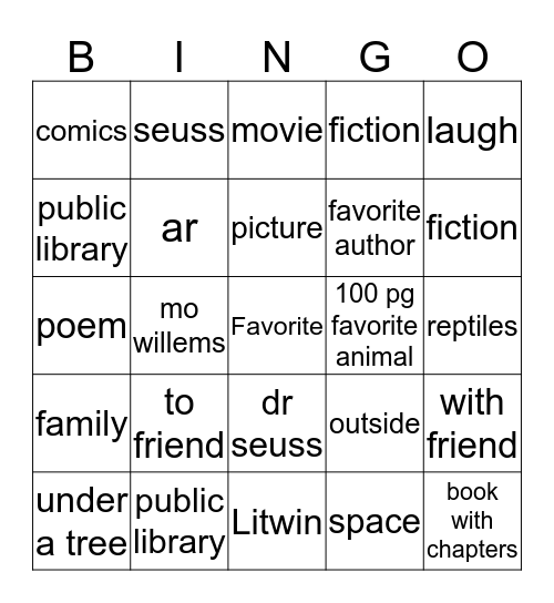 Summer Break Reading 1 Bingo Card