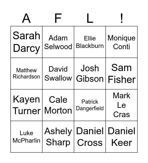 AFLKids Bingo Card