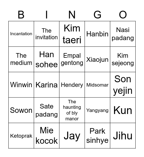 Karina Bingo Card