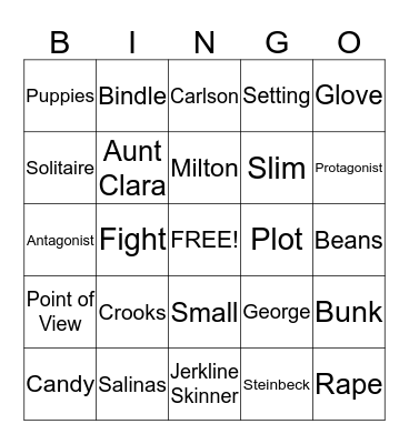 Of Mice and Men Bingo Card