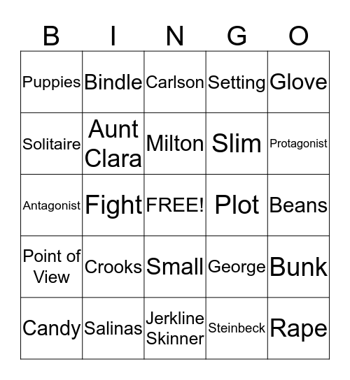 Of Mice and Men Bingo Card