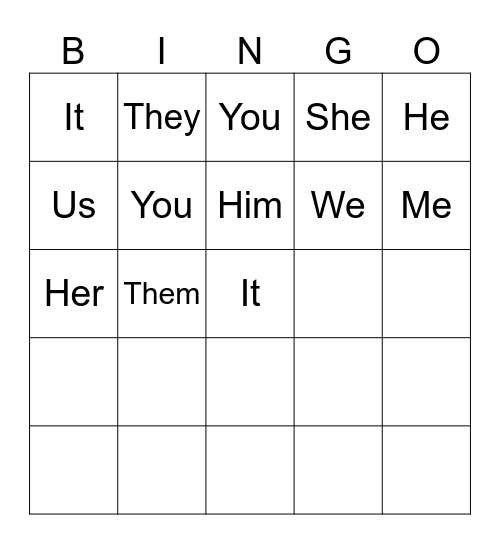 Subject & Object Pronoun Bingo Card