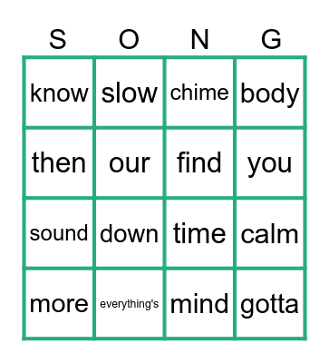 Calm Body, Calm Mind: Words Bingo Card