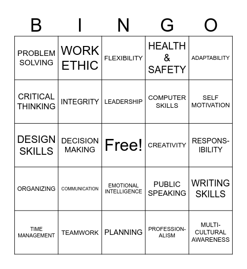 Skills BINGO Card