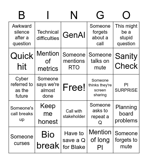 Planning Bingo Card