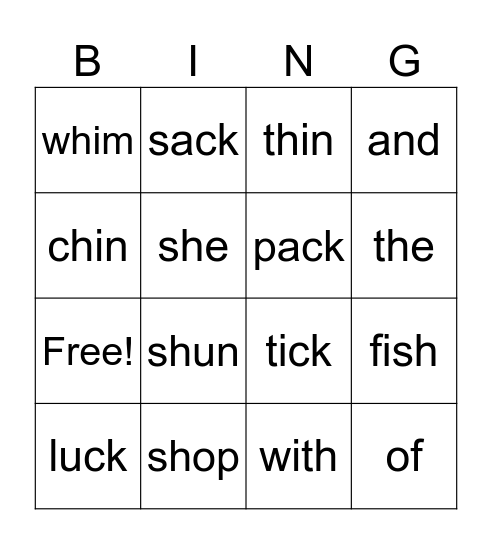 Digraphs 2 Bingo Card