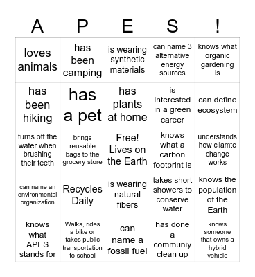 APES Bingo Card