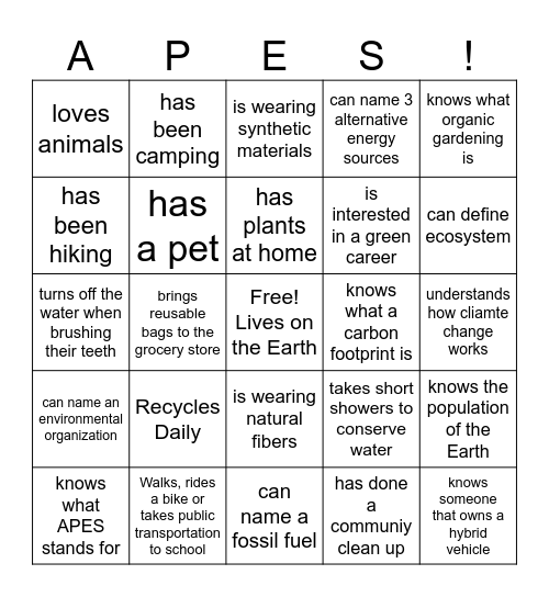 APES Bingo Card