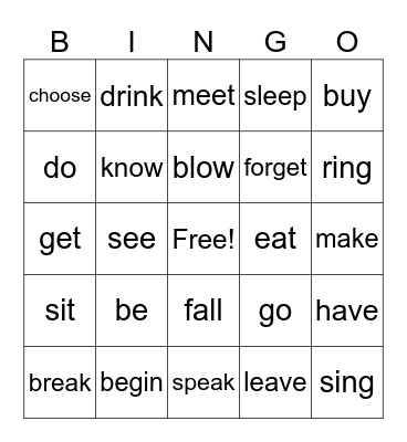 verbs in infinitive bingo Card