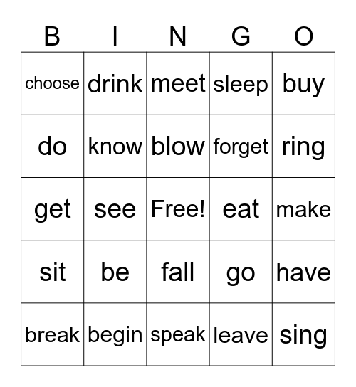 verbs in infinitive bingo Card