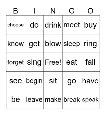 verbs in infinitive bingo Card