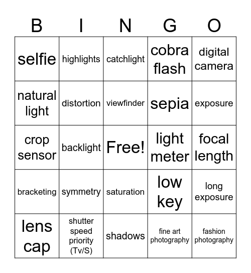 Photography Terms Bingo Card