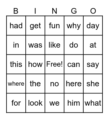 My Sight Words! Bingo Card