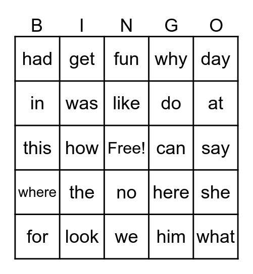My Sight Words! Bingo Card