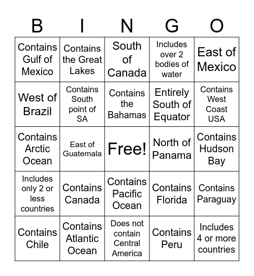 American Geography Bingo Card