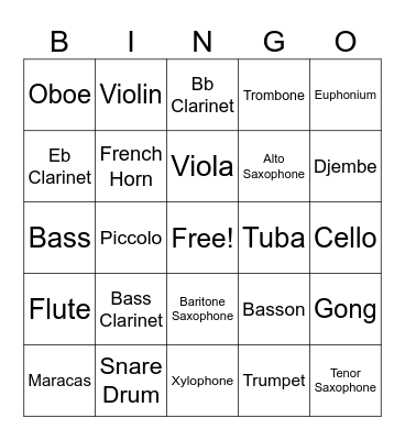 Instrument Families Bingo! Bingo Card
