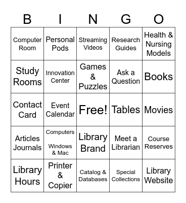 Library Tour  Bingo Card