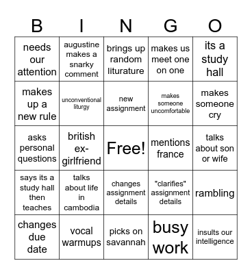Untitled Bingo Card