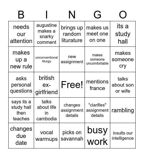 Untitled Bingo Card