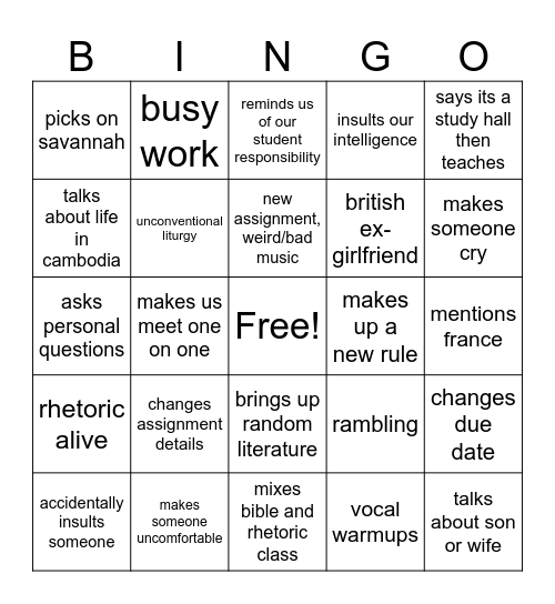 Untitled Bingo Card