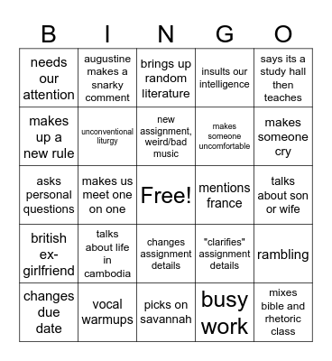 Untitled Bingo Card