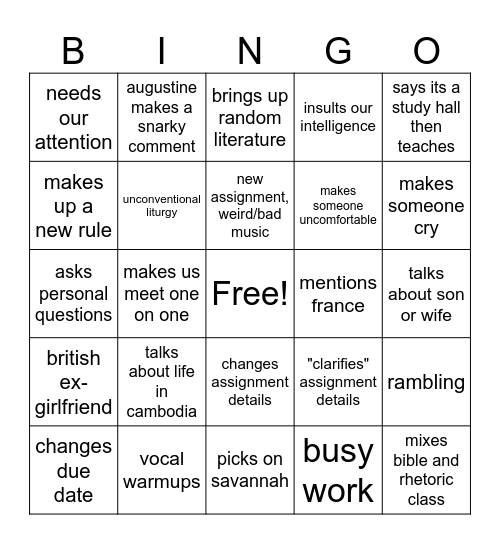 Untitled Bingo Card