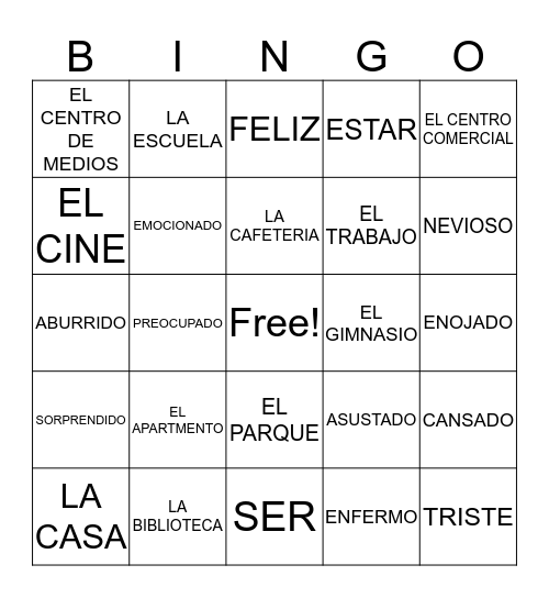 Spanish Bingo Card