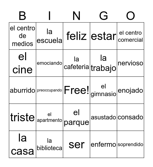 Spanish Bingo Card