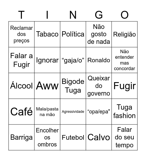 TUGA BINGO! Bingo Card