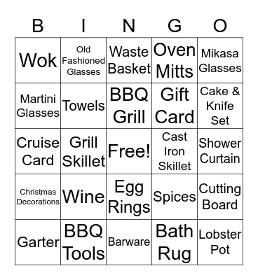Kate's Bridal Shower Bingo Card