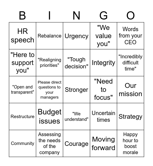 Layoff BINGO Card