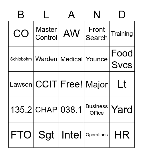 "Bland" Bingo Card